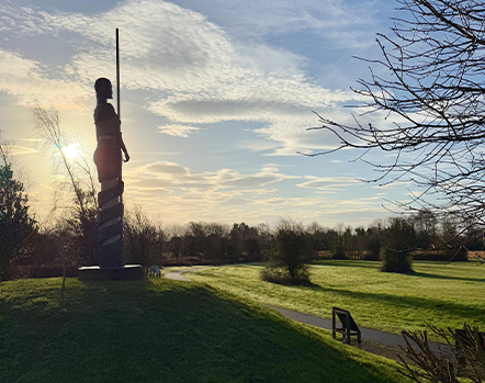 Sculpture overlooking the grounds of Dún na Sí Heritage Park