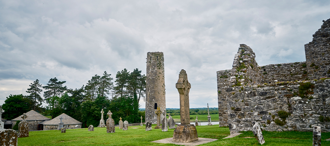 The ruins of the monastic site at Clonmacnoise