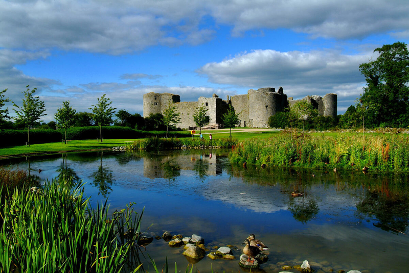 Roscommon Castle reflected in a pond in County Roscommon